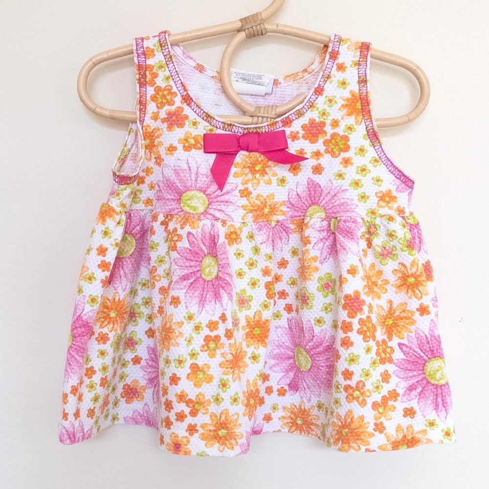 Vintage Small Steps 90s Floral Sleeveless Top Pink Orange Daisy Print Girls 3T
